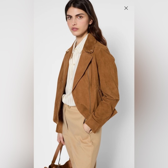 Gerard Deral Maud Suede Biker Jacket in Dark Brown size FR 36, US Small - Picture 3 of 7